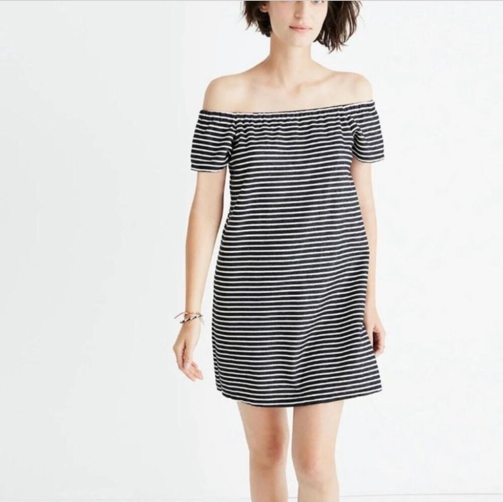 Madewell Melody Off the Shoulder Striped Mini Dress